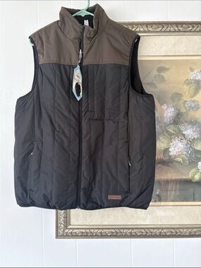 Free Country Men's Black and Brown Quilted Puffer Vest